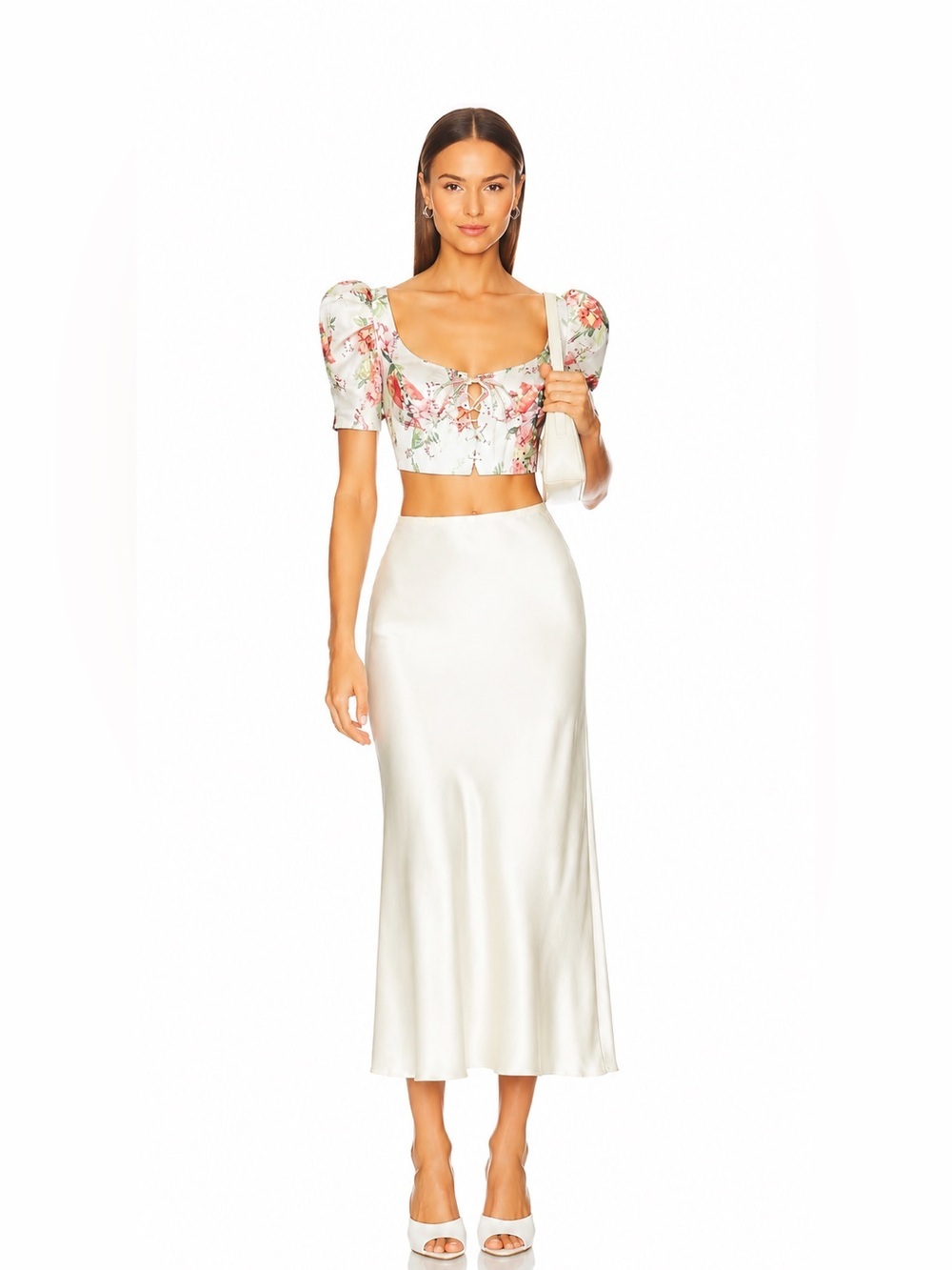 Zimmermann Cream Floral Tie-Front Puff Sleeve Crop Top AU 0P US Sz 2 NWT
